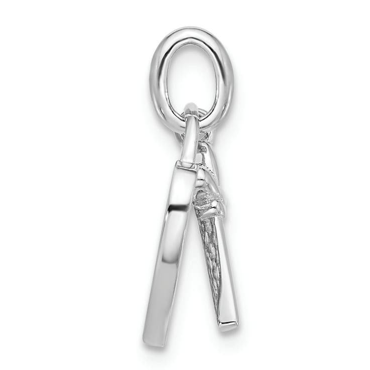 Rhodium Over Sterling Silver Cubic Zirconia Key and Heart Pendant