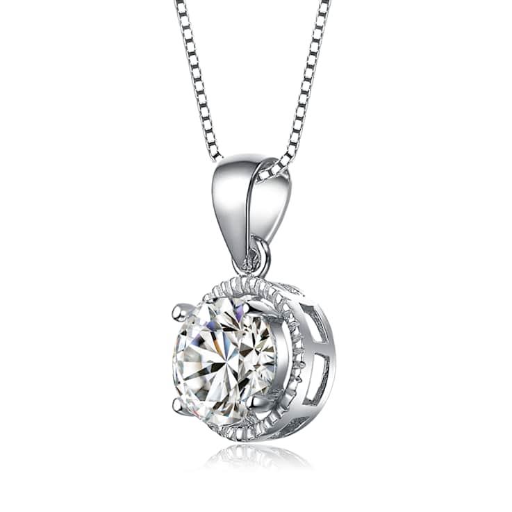 CZ Solitaire Pendant In Sterling Silver