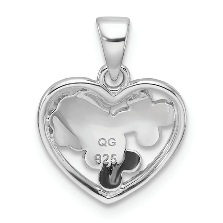 Rhodium Over Sterling Silver Enameled Floral Heart Children's Pendant