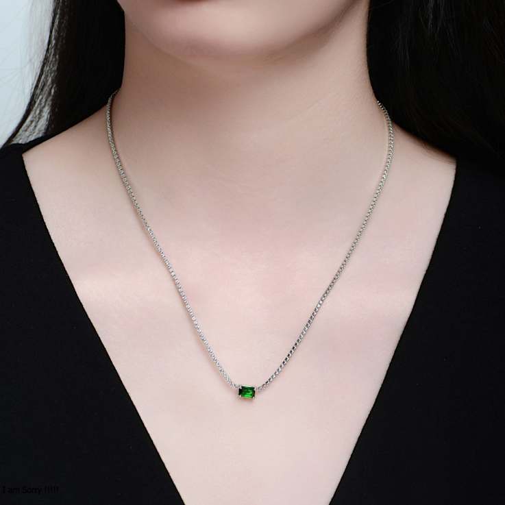Emerald Color CZ Solitaire Necklace In Sterling Silver