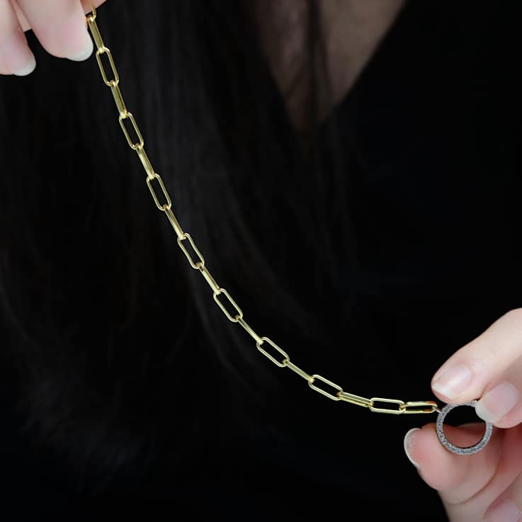 Two-Tone CZ Link Bracelet In 14K Gold Over Brass