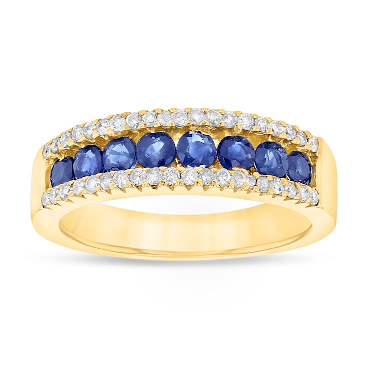 Sapphire and Diamond 14k Yellow Gold Band Ring 1.00ctw