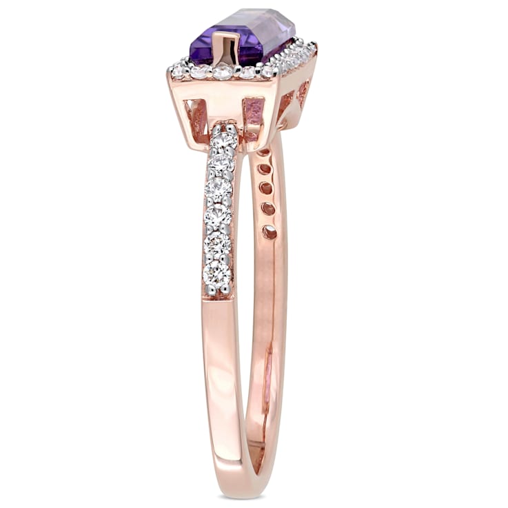 1.20ctw Amethyst And 0.25ctw Diamond 14k Rose Gold Double Halo Ring