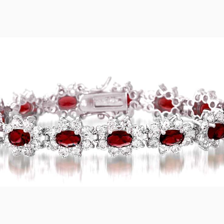 Ruby Color CZ Link Bracelet In Sterling Silver