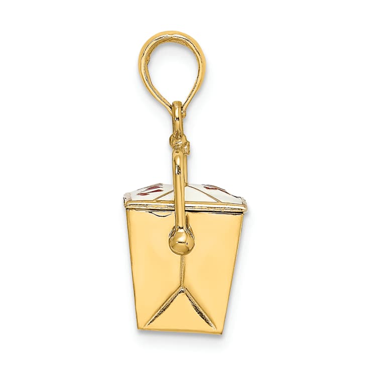 14k Yellow Gold 3D Red and White Enameled Moveable Chinese Take-Out Box Charm