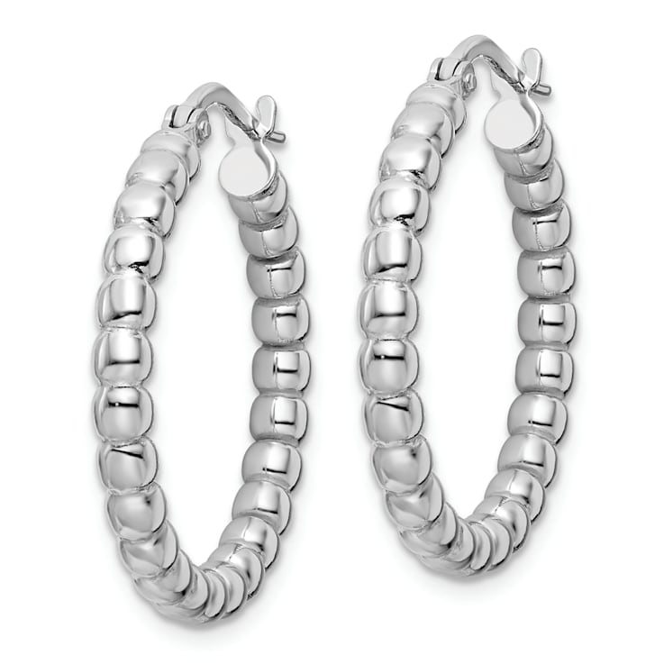 Rhodium Over Sterling Silver Polished 3mm Beaded Hoop Earrings