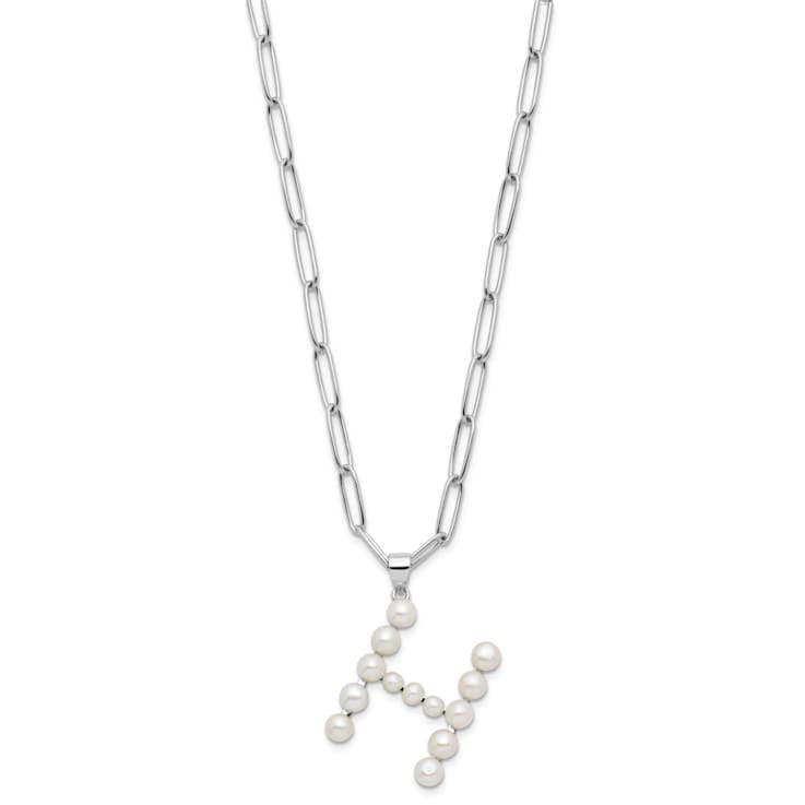 Rhodium Over Sterling Silver 3-5.5mm Freshwater Cultured Pearl LETTER H
18-inch Necklace