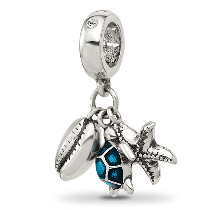 Sterling Silver Enamel Turtle, Shell and Starfish Dangle Bead