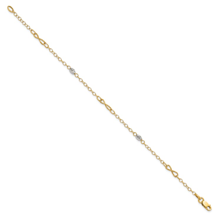 14K Two-tone Gold Polished and Diamond-Cut 3mm Fancy Link Bracelet