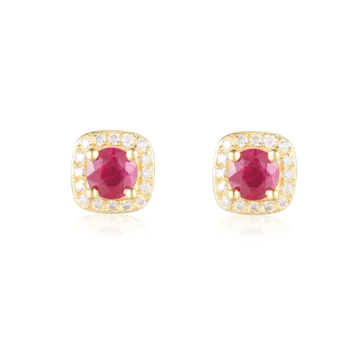 Red Ruby with Moissanite in 14K Yellow Gold Over Sterling Silver Halo
Stud Earrings