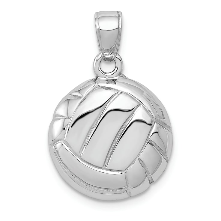 Rhodium Over 14k White Gold Polished and Textured Open-backed Volleyball Pendant