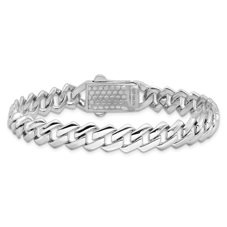 Rhodium Over Sterling Silver Monaco Link Cubic Zirconia Pave Clasp 7.5 inch Bracelet 14F54A
