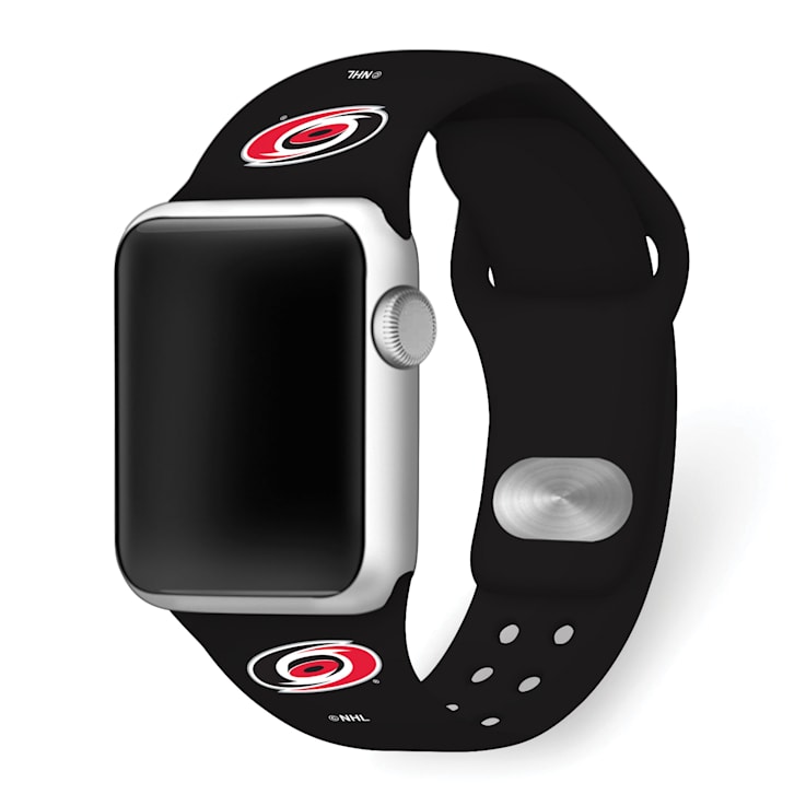 Gametime NHL Carolina Hurricanes Black Silicone Apple Watch Band
(38/40mm M/L). Watch not included.