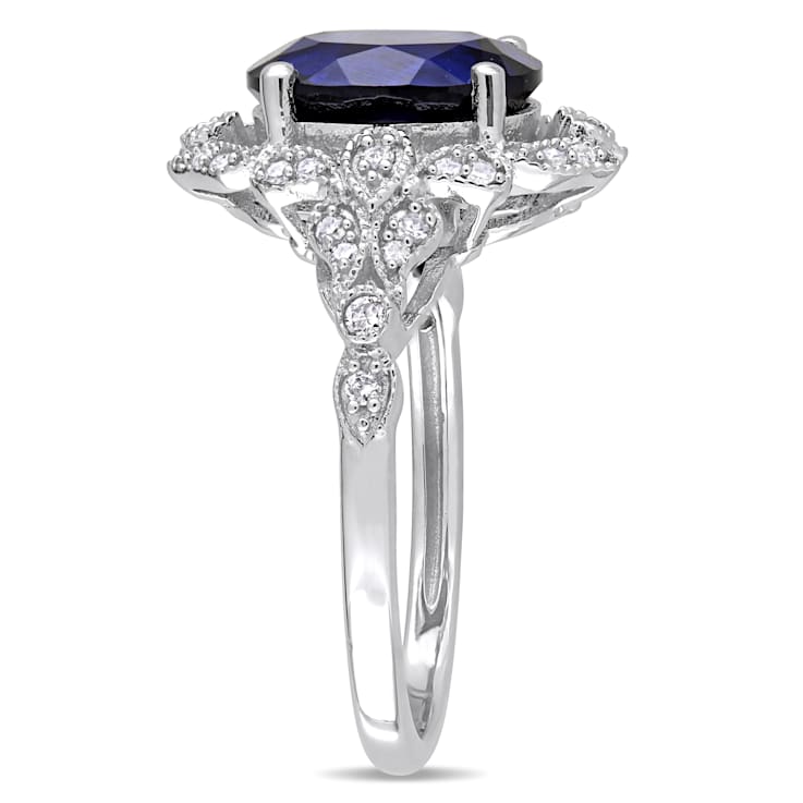 Lab Created Blue Sapphire and White Diamond 10k White Gold Ring 4.80ctw