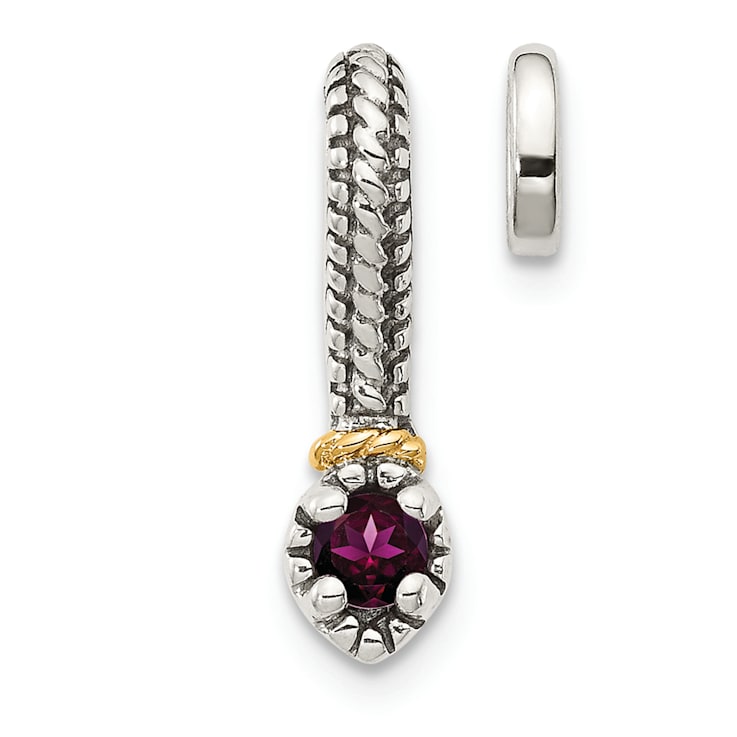 Rhodium Over Sterling Silver Antiqued with 14k Accent Rhodolite Garnet
Chain Slide Pendant