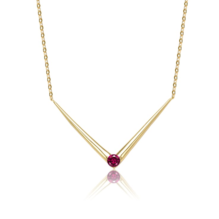 Ruby Color CZ Chevron Layering Necklace In 14K Gold Over Sterling Silver