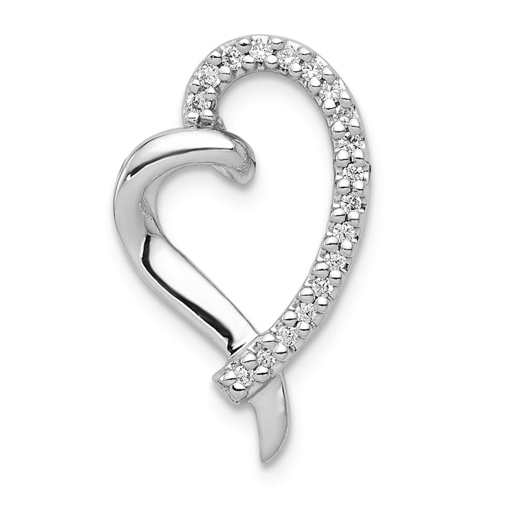 Rhodium Over 14k White Gold Diamond Heart Chain Slide
