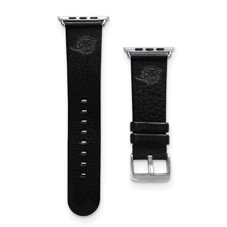 Gametime Miami Dolphins Leather Band fits Apple Watch (42/44mm M/L
Black). Watch not included.