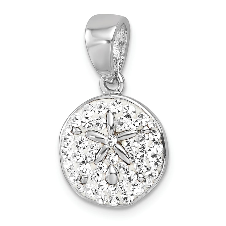Rhodium Over Sterling Silver Polished Crystal Sand Dollar Pendant
