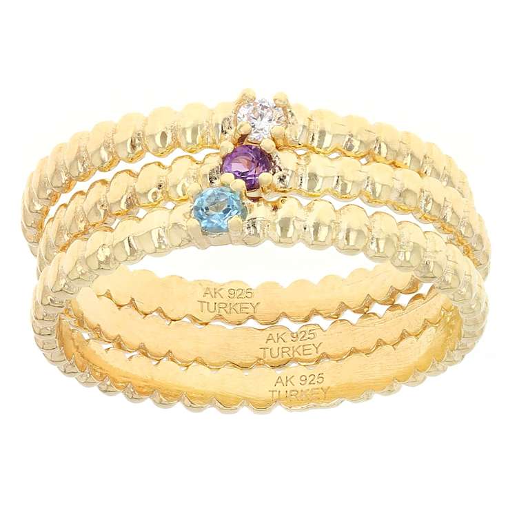 Stackable Ring Set With Topaz, Amethyst And CZ In 18K Gold Over Sterling Silver