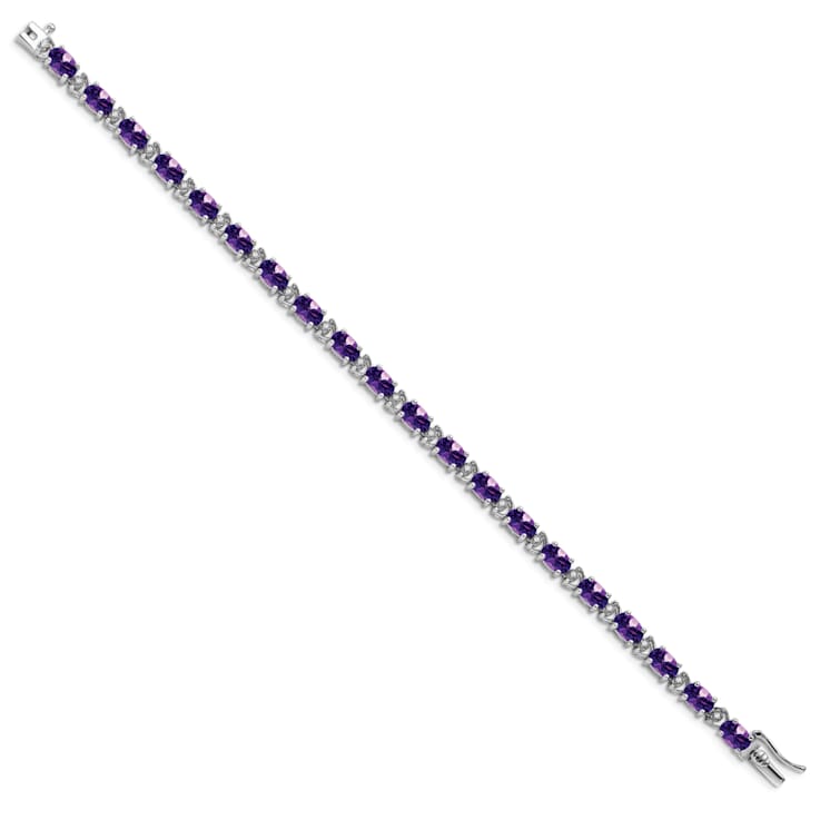 Rhodium Over 14k White Gold Oval Amethyst and Diamond Bracelet