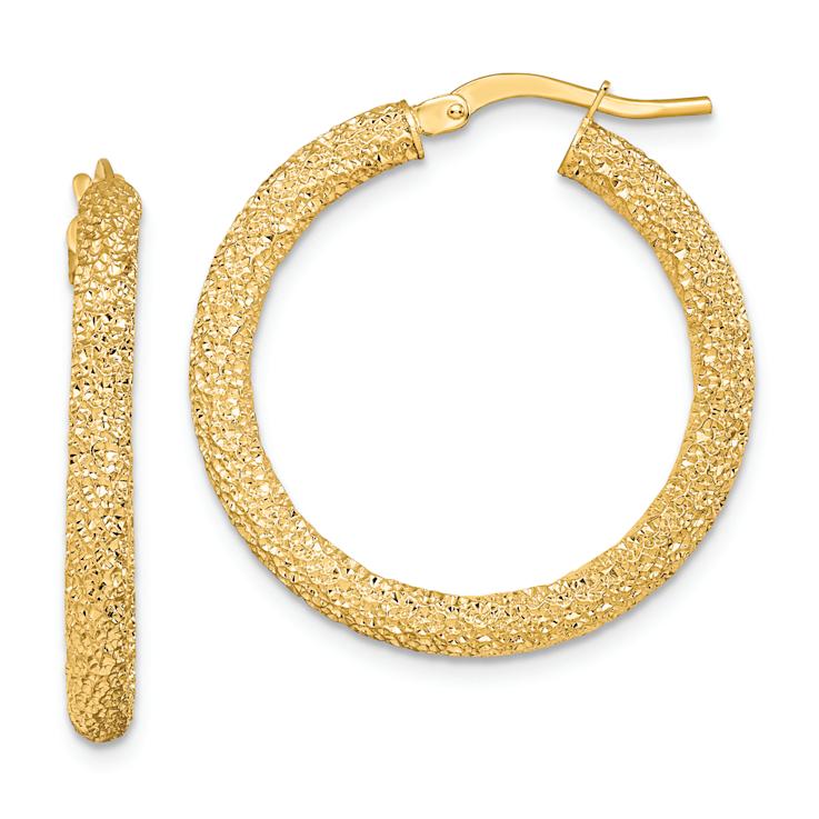 14k Yellow Gold 1 1/16" Diamond-Cut Hoop Earrings