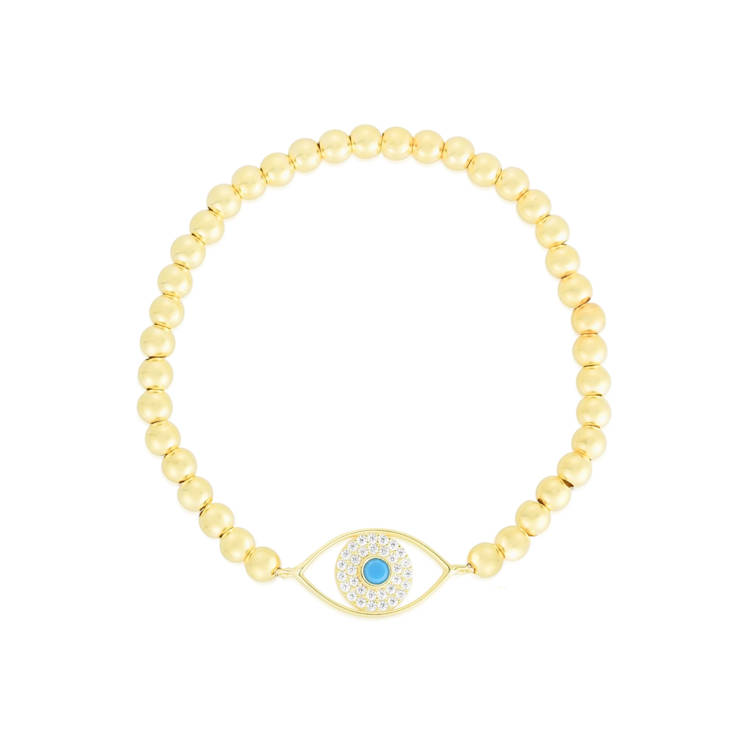 Sterling Statements 14K Yellow Gold Over Sterling Lab Turquoise and CZ
Evil Eye Stretch Bracelet