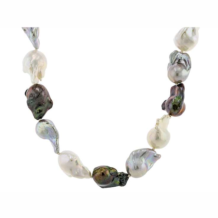 Baroque Multi-Color Freshwater Pearl 20Inch StrAnd Necklace In Sterling Silver