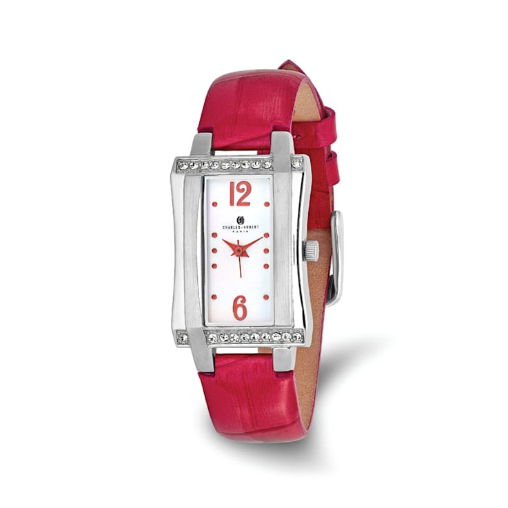 Ladies Charles Hubert Stainless Steel Red Leather Band 23x32mm Watch