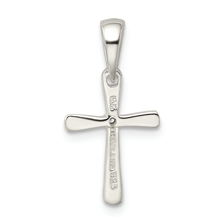 Rhodium Over Sterling Silver Cubic Zirconia Cross Pendant