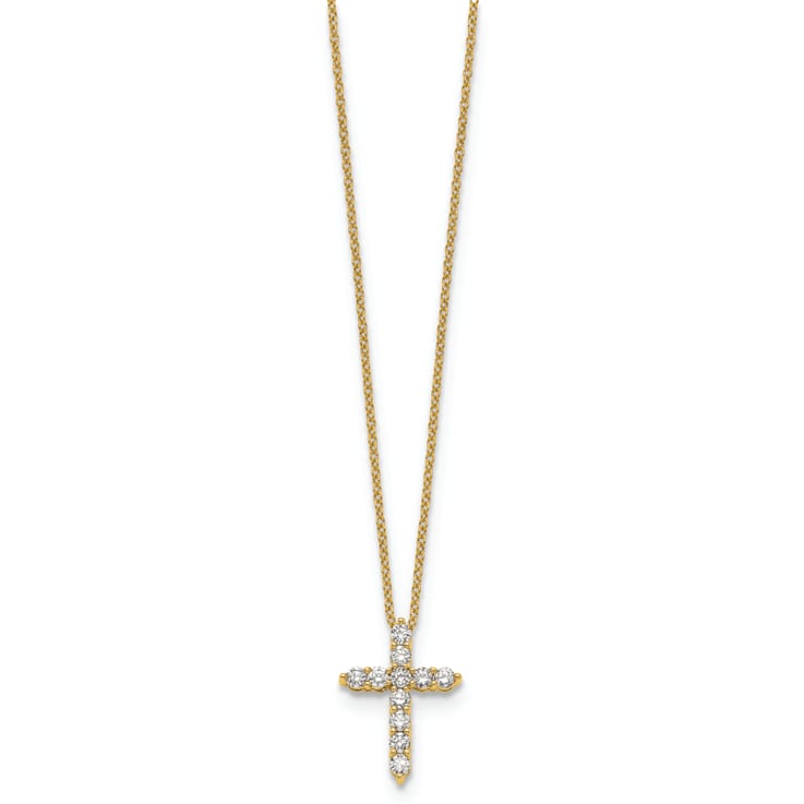 14K Yellow Gold Lab Grown Diamond Cross Pendant Necklace