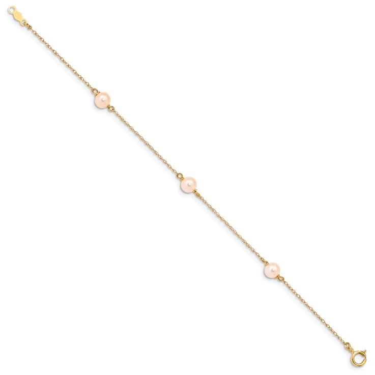 14k Yellow Gold Children's 5-6mm Pink Round Freshwater Cultured Pearl
3-station Cable Link Bracelet