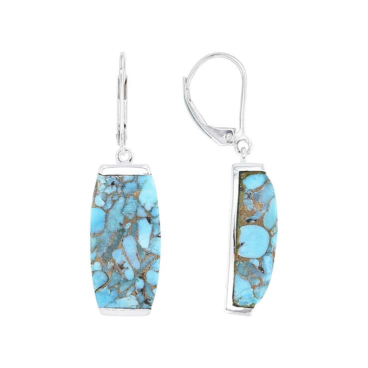 Blue Copper Composite Turquoise Sterling Silver Dangle Earrings 20x10mm