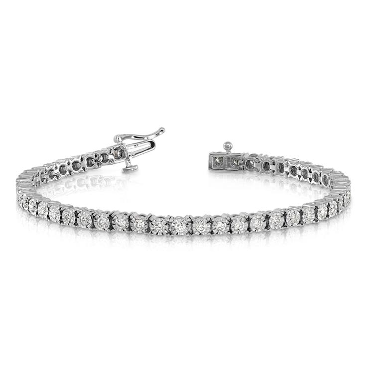 Rhodium Over 10k White Gold Illusion Setting Diamond Bracelet