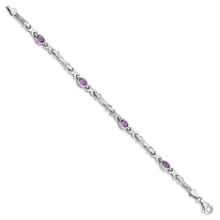 Rhodium Over 10k White Gold Amethyst 4 Stone Bracelet