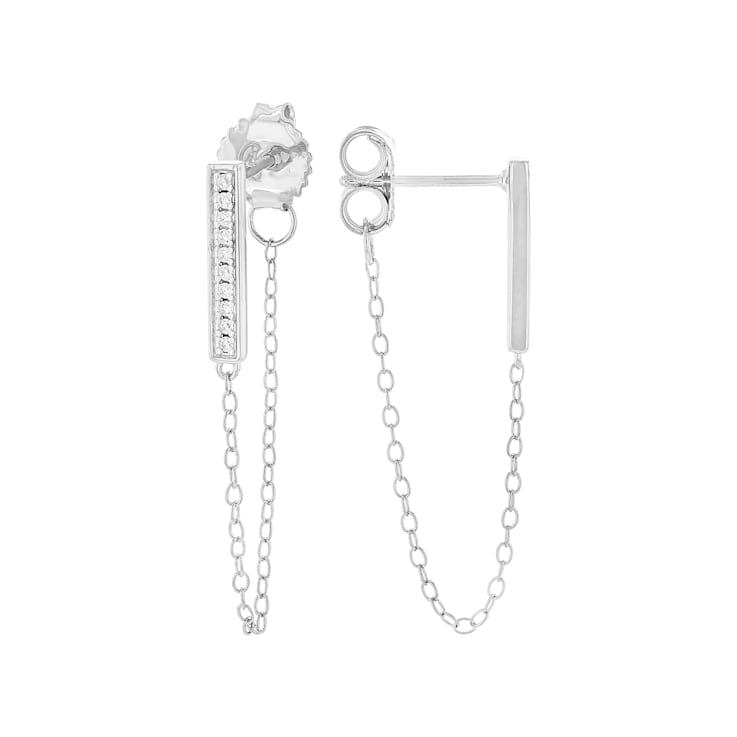 Bar ChaIn Earrings With CZ In Sterling Silver