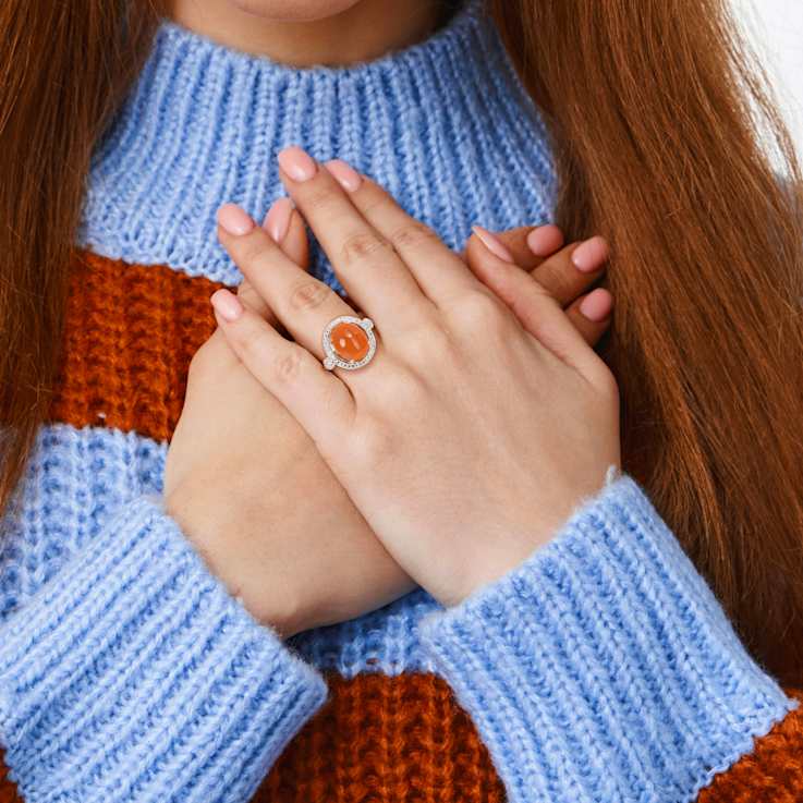 Orange Moonstone and Diamond 14K Yellow Gold Ring 5.04ctw