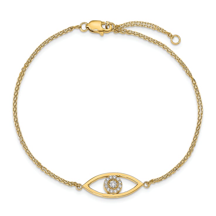 14k Yellow Gold I2/I-J Diamond Evil Eye 2 Strand Bracelet 0.13ctw