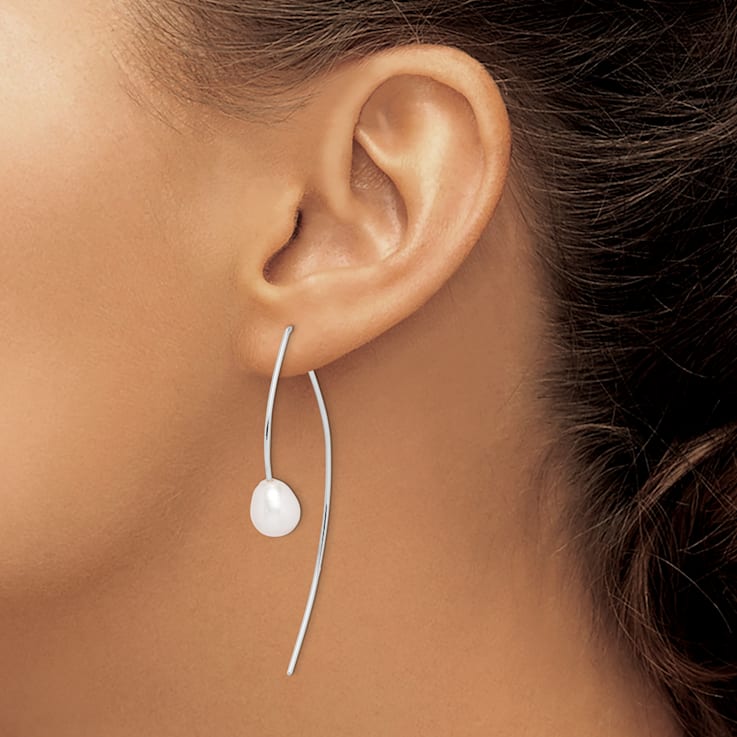 Rhodium Over Sterling Silver Polished 8-9mm Freshwater Cultured Pearl
Threader Earrings