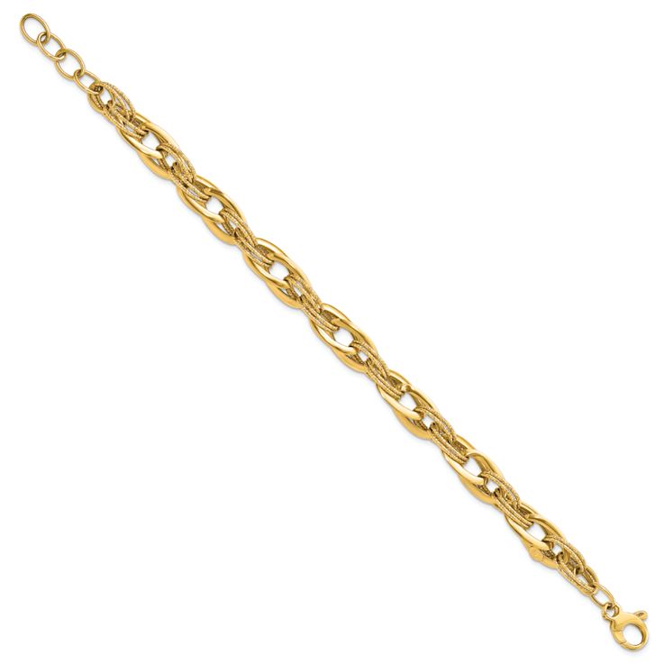 14k Yellow Gold 8.2mm Polished and Textured Fancy Link Bracelet