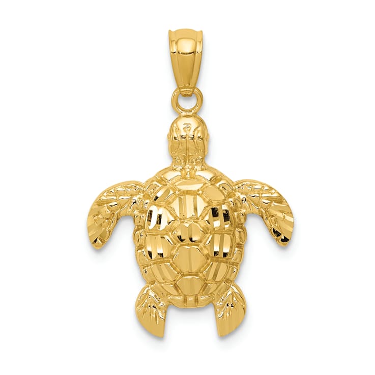 14K Yellow Gold Diamond-cut Polished Sea Turtle Pendant