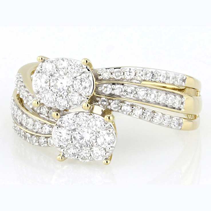 Cluster Bypass Lab-Grown Diamond Ring 0.75ctw In 14K Gold Over Sterling Silver