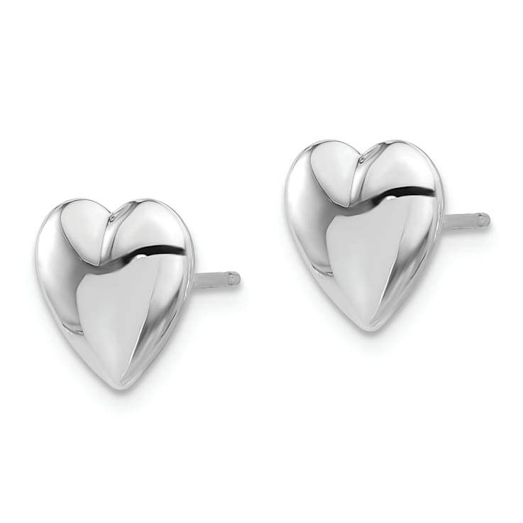 Rhodium Over 14k White Gold Polished Puffed Heart Stud Earrings