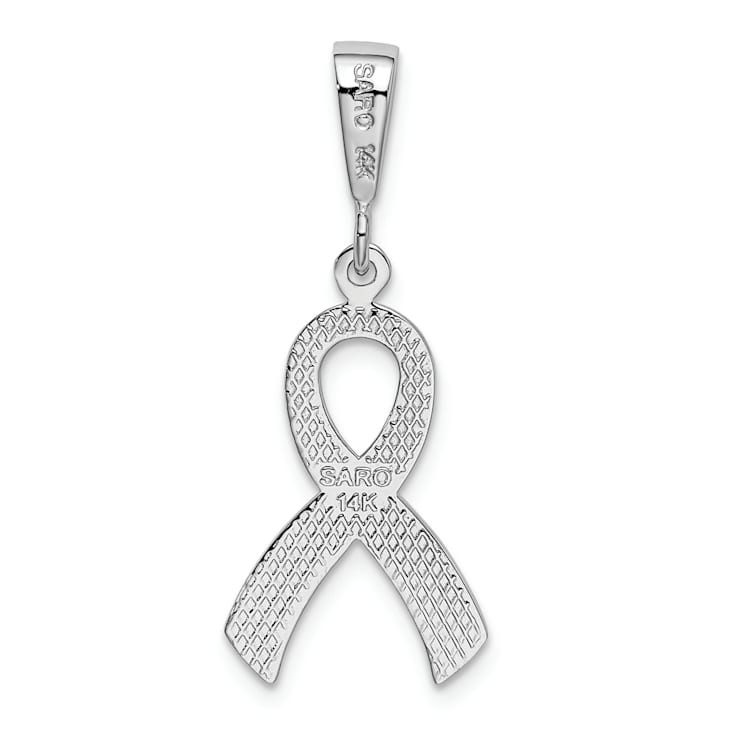 Rhodium Over 14k White Gold Textured Awareness Pendant