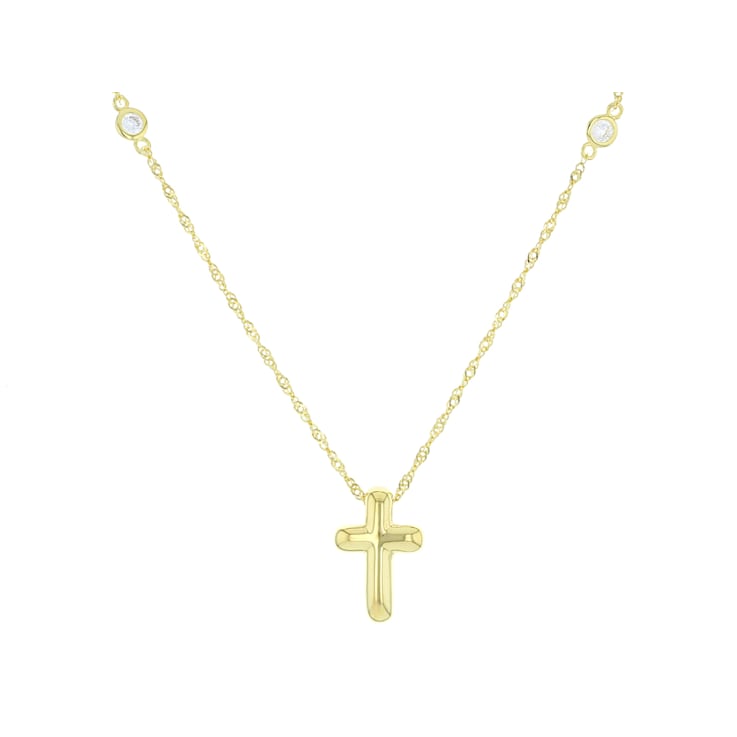 CZ Cross Pendant Necklace In 18K Gold Over Sterling Silver