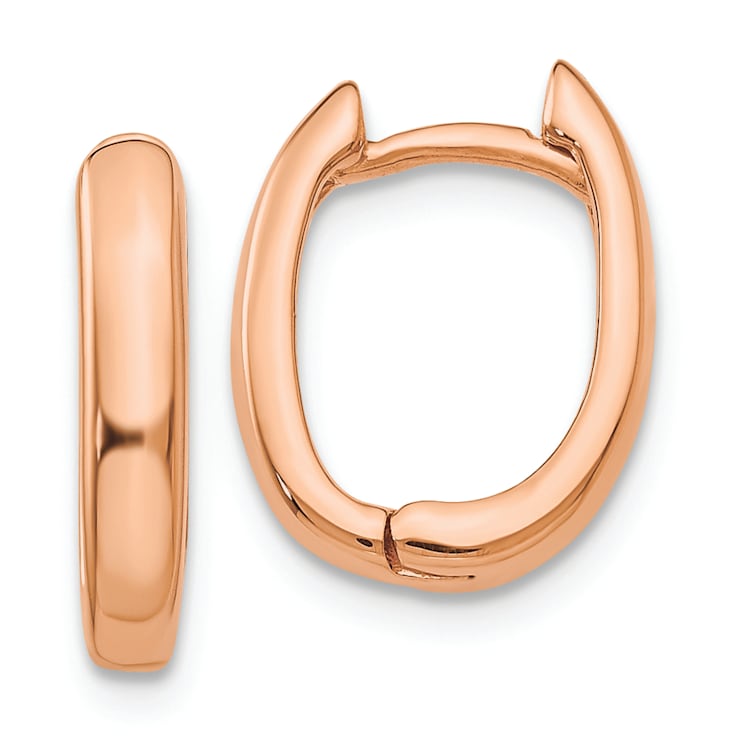 14K Rose Gold 7/16" Oval Hinged Hoop Earrings