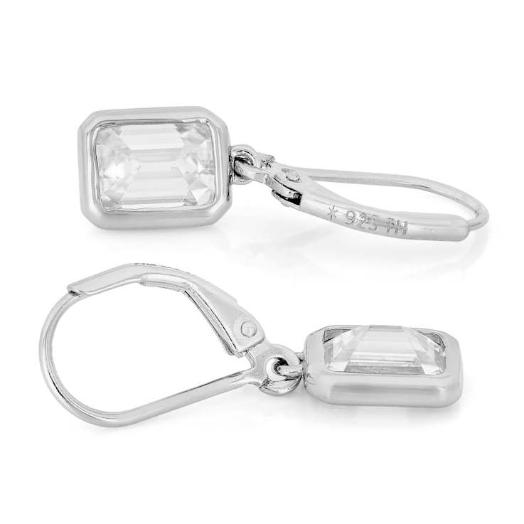 Moissanite Emerald-Cut Solitaire Drop Earrings in Platinum-Enhanced
Sterling Silver