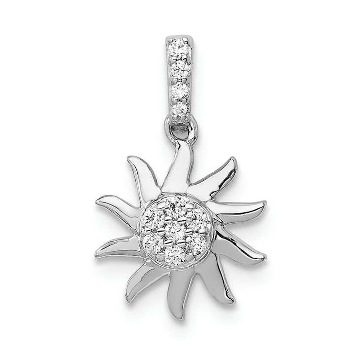 Rhodium Over 14k White Gold Diamond Fancy Sun Pendant