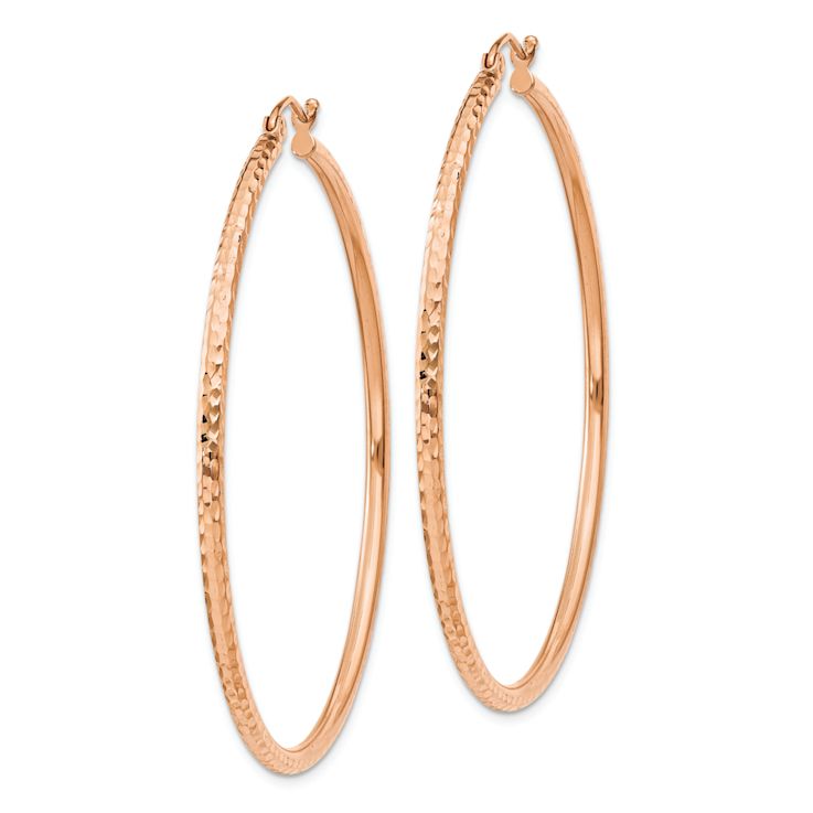14k Rose Gold Diamond-Cut 2 1/16" Round Tube Hoop Earrings