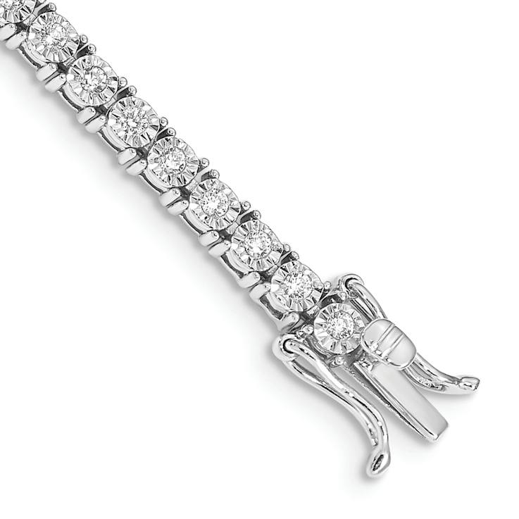 Rhodium Over 10k White Gold Illusion Setting Diamond Bracelet